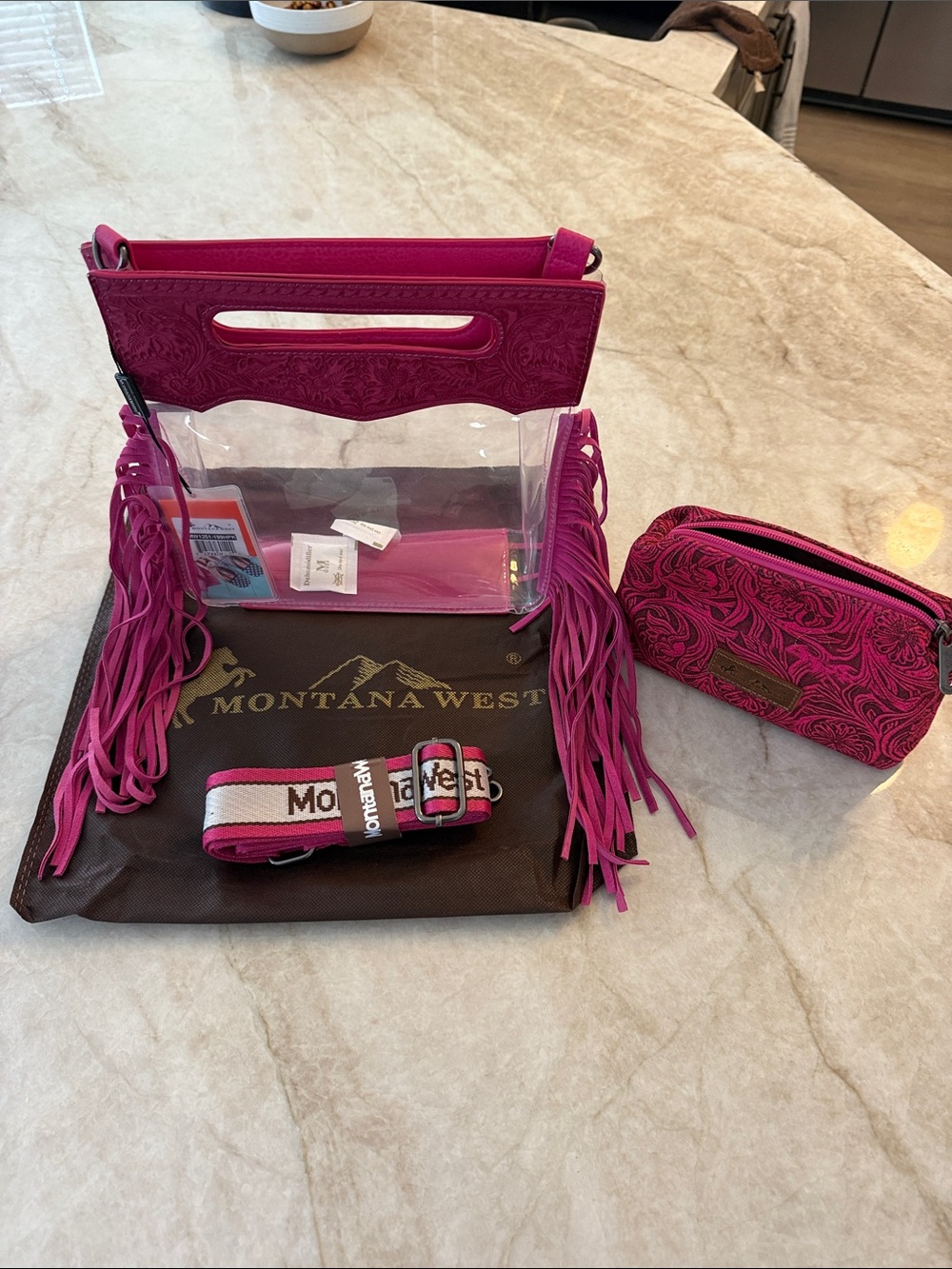 Montana West Hot Pink Clear Fringe Crossbody with Matching Pouch